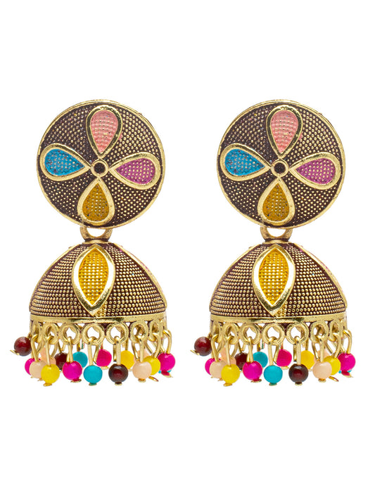 Shining Jewel Gold Plated Traditional Meenakari Jhumka With CZ, LCT Crystals,& Pearls Earrings for Women (SJE_20_BK)