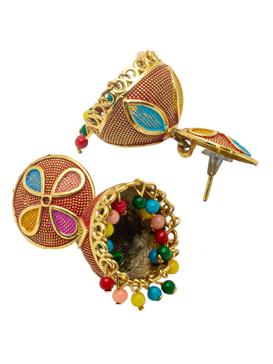 Shining Jewel Gold Plated Traditional Meenakari Jhumka With CZ, LCT Crystals,& Pearls Earrings for Women (SJE_20_R)