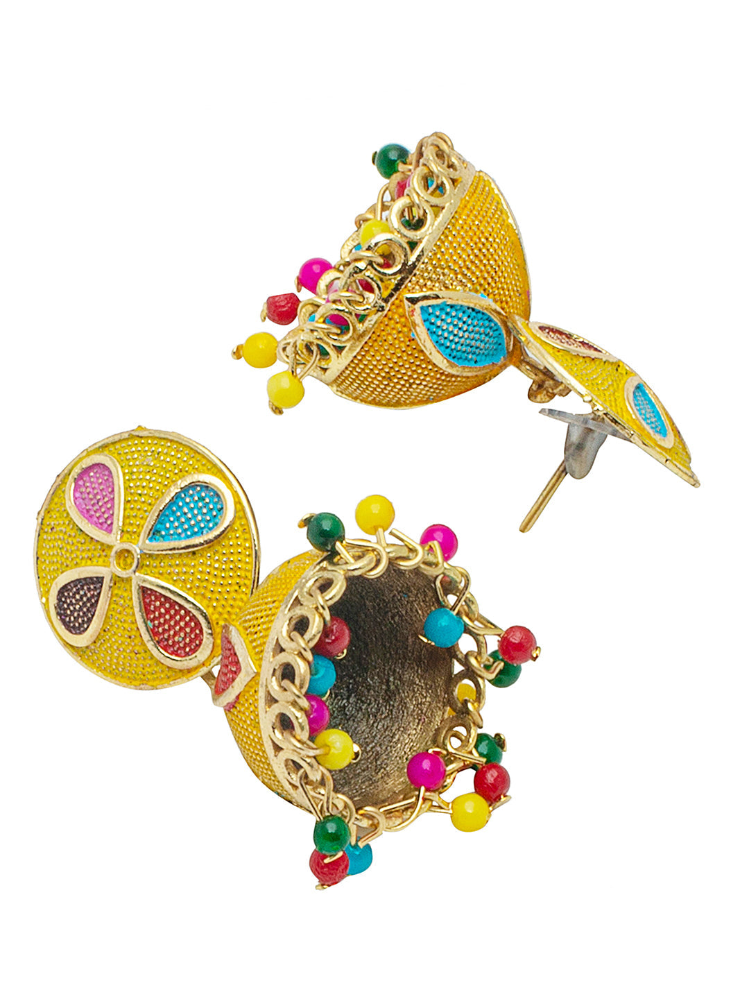 Shining Jewel Gold Plated Traditional Meenakari Jhumka With CZ, LCT Crystals,& Pearls Earrings for Women (SJE_20_Y)