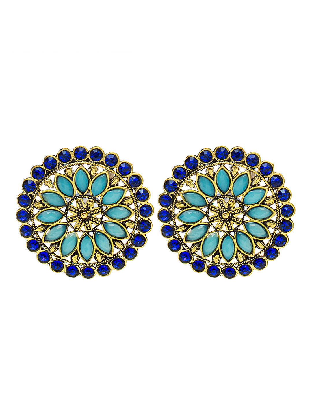 Shining Jewel Gold Plated Meenakari CZ, LCT Crystals Stud Earrings for Women (SJE_21_BL)