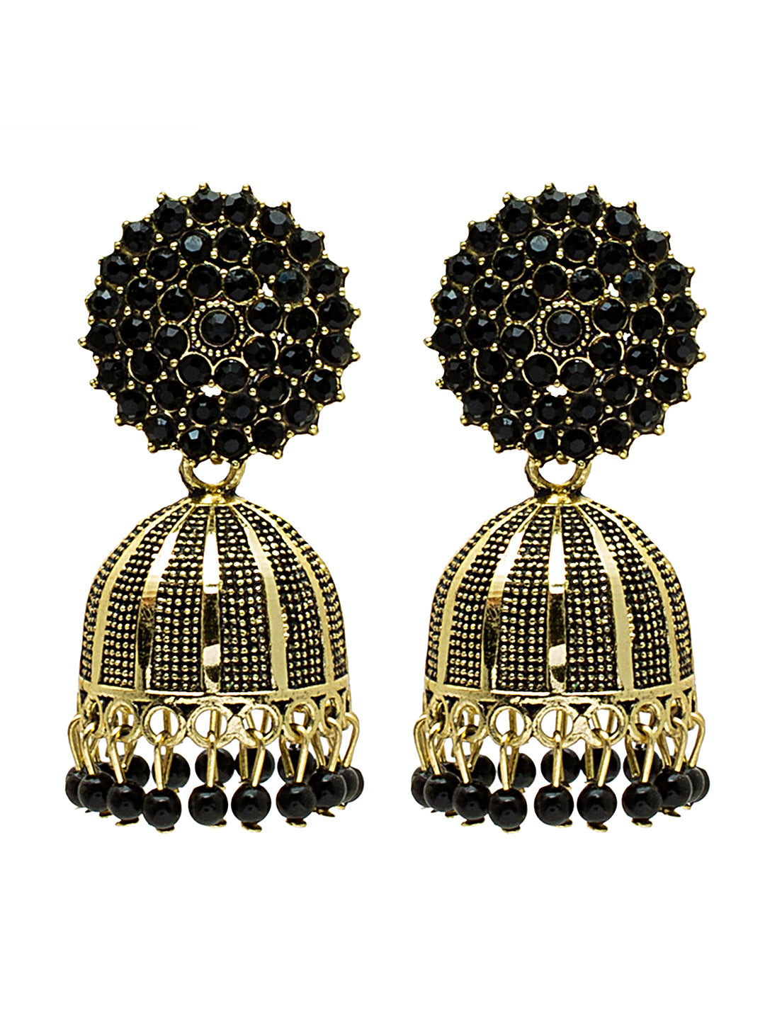 Shining Jewel Traditional Indian Antique Gold Plated Meenakari Jhumka With AD, CZ, LCT Crystals,& Pearls Earrings for Women (SJE_23_BK)