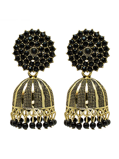 Shining Jewel Traditional Indian Antique Gold Plated Meenakari Jhumka With AD, CZ, LCT Crystals,& Pearls Earrings for Women (SJE_23_BK)