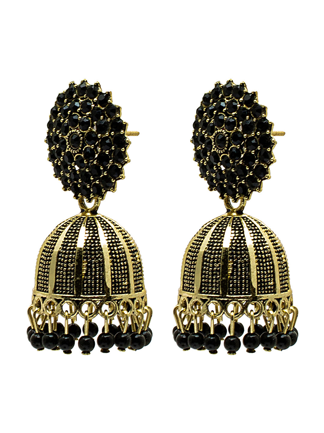 Shining Jewel Traditional Indian Antique Gold Plated Meenakari Jhumka With AD, CZ, LCT Crystals,& Pearls Earrings for Women (SJE_23_BK)