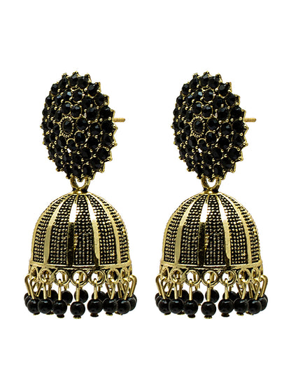 Shining Jewel Traditional Indian Antique Gold Plated Meenakari Jhumka With AD, CZ, LCT Crystals,& Pearls Earrings for Women (SJE_23_BK)