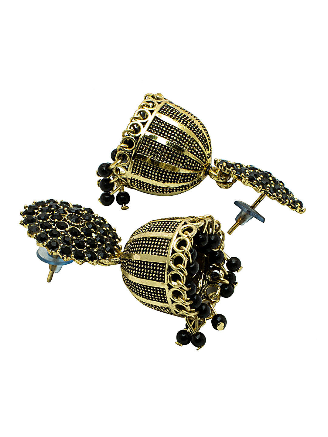 Shining Jewel Traditional Indian Antique Gold Plated Meenakari Jhumka With AD, CZ, LCT Crystals,& Pearls Earrings for Women (SJE_23_BK)