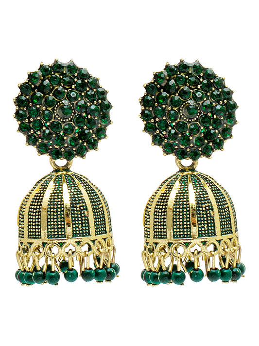 Shining Jewel Traditional Indian Antique Gold Plated Meenakari Jhumka With AD, CZ, LCT Crystals,& Pearls Earrings for Women (SJE_23_G)