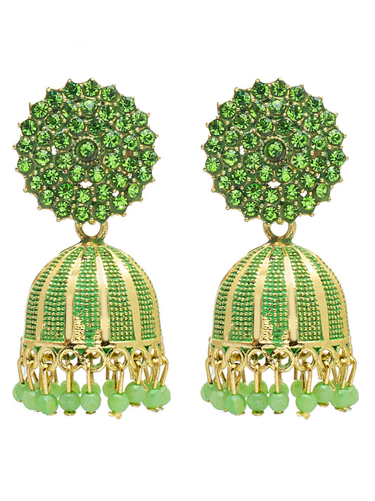 Shining Jewel Traditional Indian Antique Gold Plated Meenakari Jhumka With AD, CZ, LCT Crystals,& Pearls Earrings for Women (SJE_23_LG)