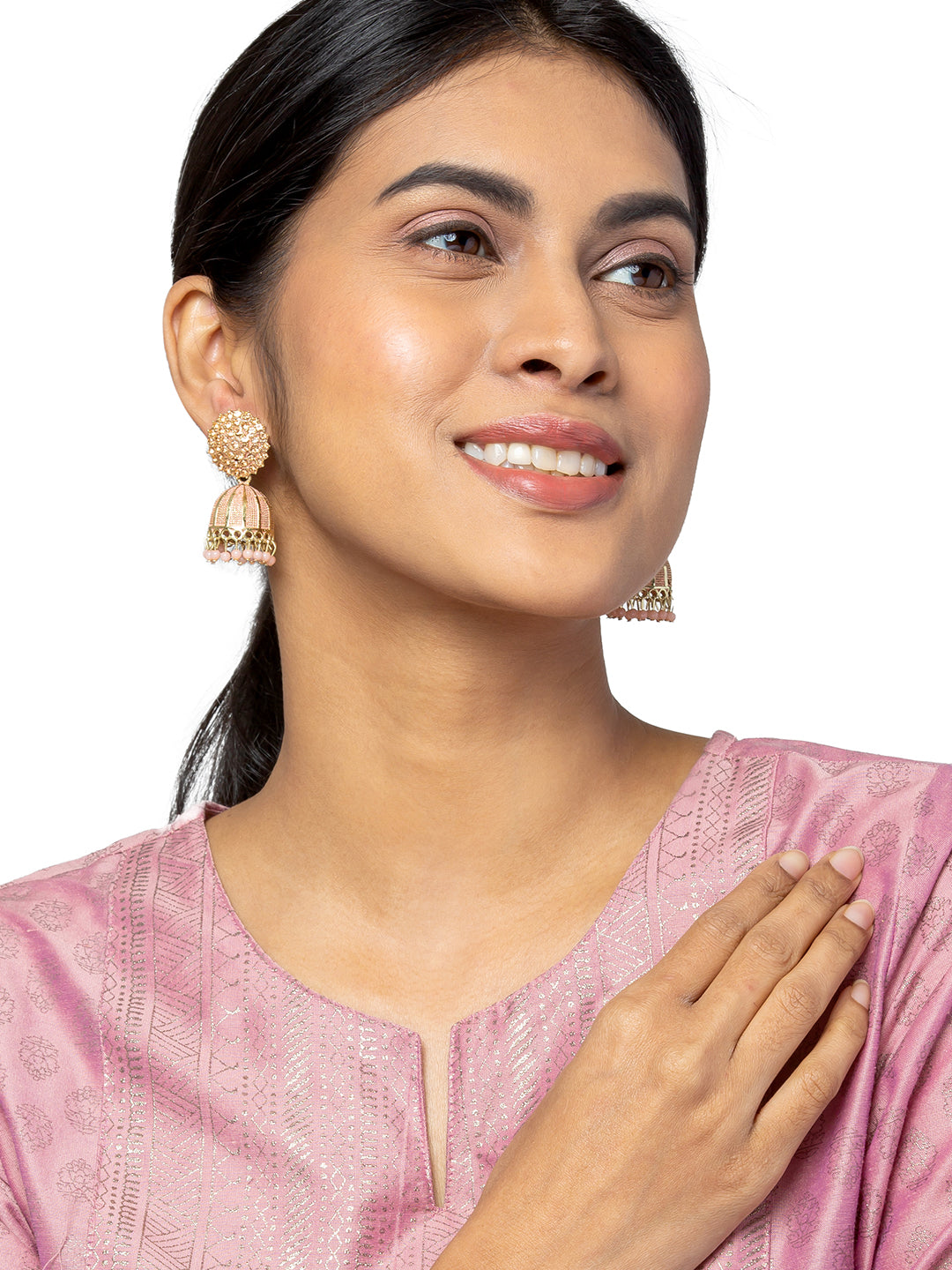 Shining Jewel Traditional Indian Antique Gold Plated Meenakari Jhumka With AD, CZ, LCT Crystals,& Pearls Earrings for Women (SJE_23_LP)