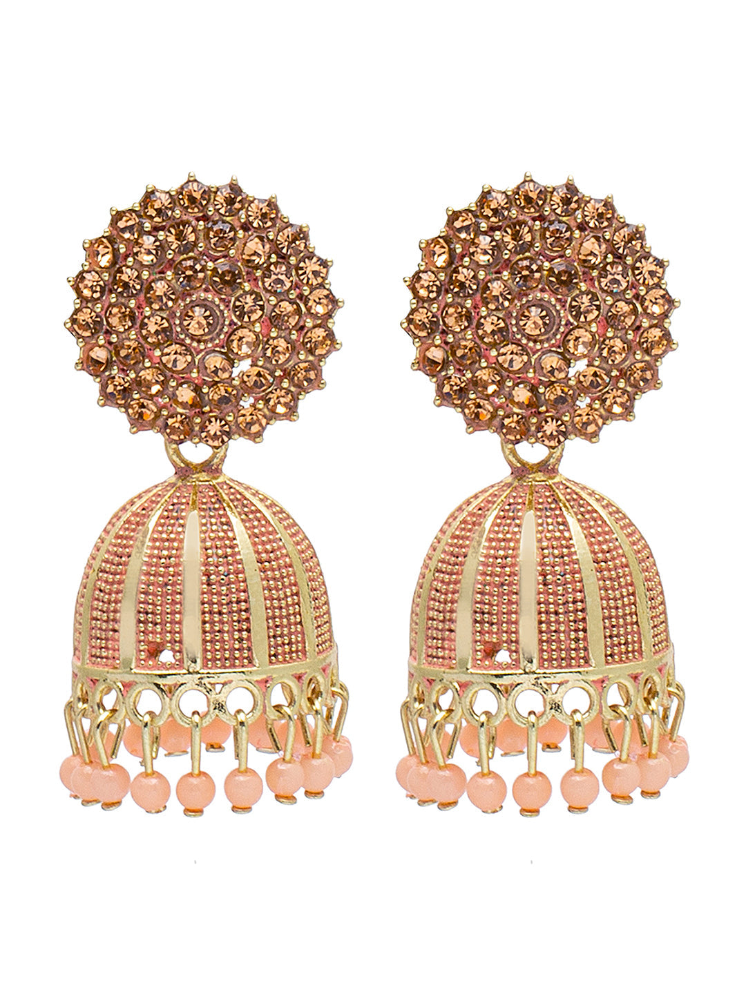 Shining Jewel Traditional Indian Antique Gold Plated Meenakari Jhumka With AD, CZ, LCT Crystals,& Pearls Earrings for Women (SJE_23_LP)