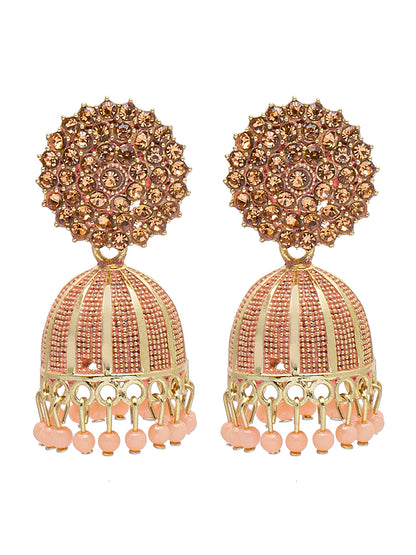 Shining Jewel Traditional Indian Antique Gold Plated Meenakari Jhumka With AD, CZ, LCT Crystals,& Pearls Earrings for Women (SJE_23_LP)