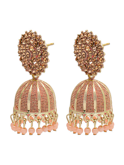 Shining Jewel Traditional Indian Antique Gold Plated Meenakari Jhumka With AD, CZ, LCT Crystals,& Pearls Earrings for Women (SJE_23_LP)