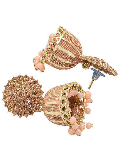 Shining Jewel Traditional Indian Antique Gold Plated Meenakari Jhumka With AD, CZ, LCT Crystals,& Pearls Earrings for Women (SJE_23_LP)