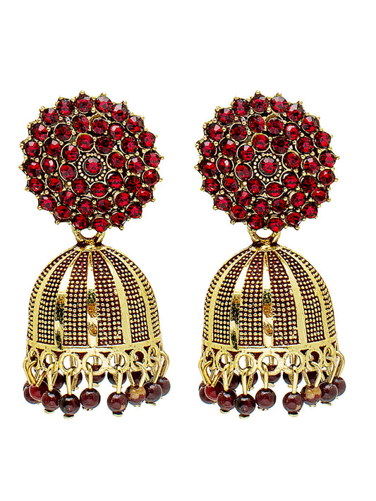 Shining Jewel Traditional Indian Antique Gold Plated Meenakari Jhumka With AD, CZ, LCT Crystals,& Pearls Earrings for Women (SJE_23_M)