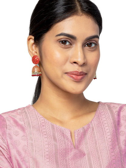 Shining Jewel Traditional Indian Antique Gold Plated Meenakari Jhumka With CZ, LCT Crystals,& Pearls Earrings for Women (SJE_23_R)