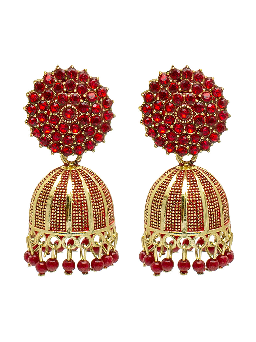 Shining Jewel Traditional Indian Antique Gold Plated Meenakari Jhumka With CZ, LCT Crystals,& Pearls Earrings for Women (SJE_23_R)