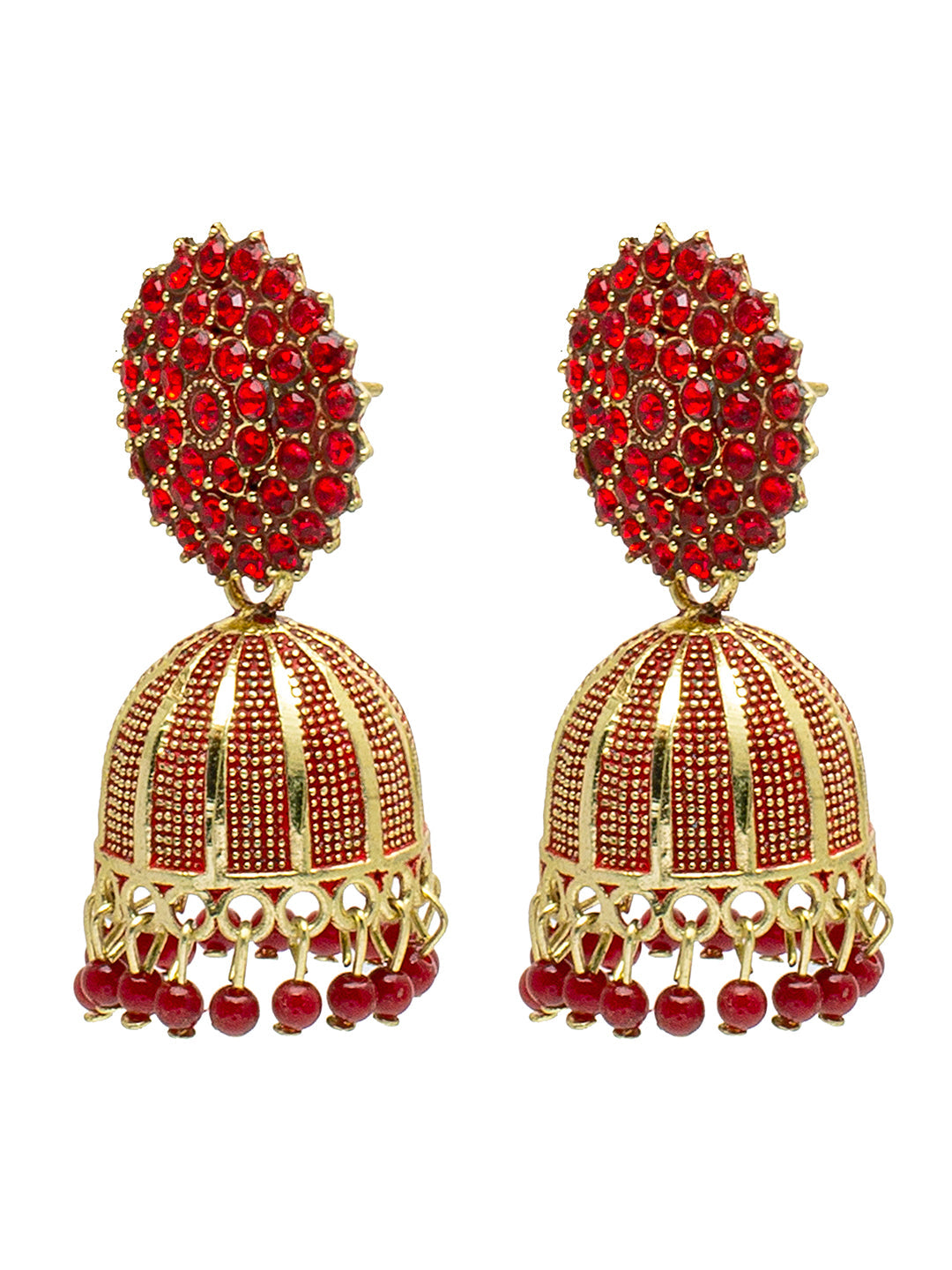 Shining Jewel Traditional Indian Antique Gold Plated Meenakari Jhumka With CZ, LCT Crystals,& Pearls Earrings for Women (SJE_23_R)