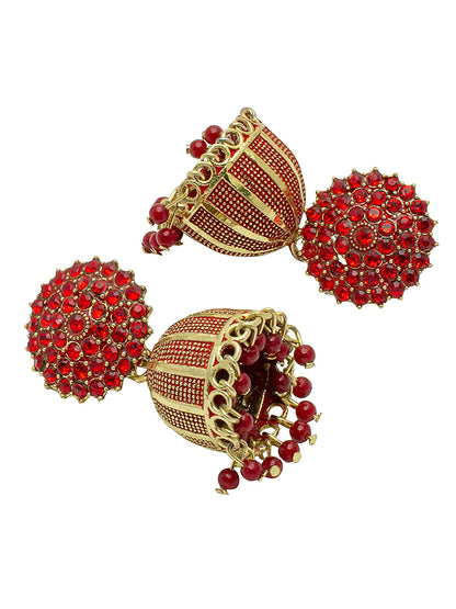 Shining Jewel Traditional Indian Antique Gold Plated Meenakari Jhumka With CZ, LCT Crystals,& Pearls Earrings for Women (SJE_23_R)
