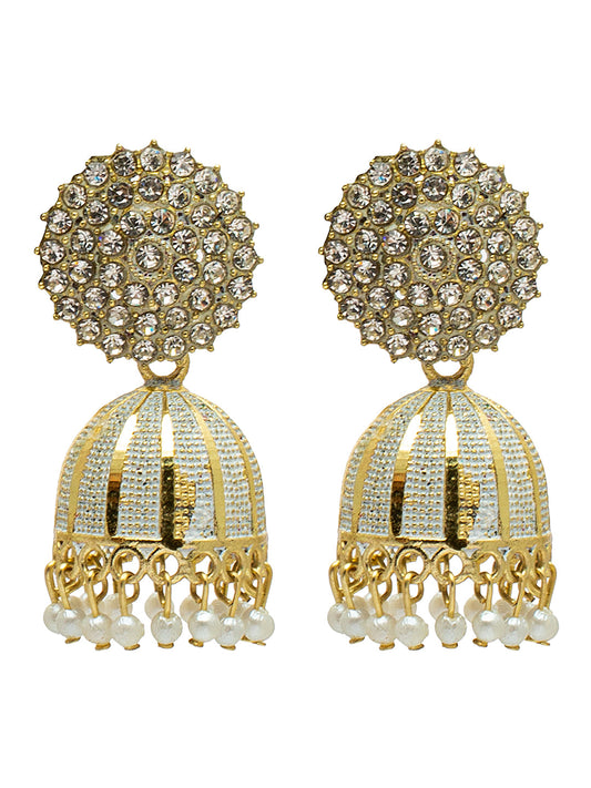 Shining Jewel Traditional Indian Antique Gold Plated Meenakari Jhumka With AD, CZ, LCT Crystals,& Pearls Earrings for Women (SJE_23_W)