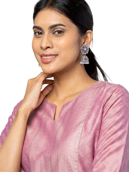 Shining Jewel Traditional Indian Antique Silver Plated Oxidised Jhumka With CZ & Pearls Earrings for Women (SJE_24_PG)