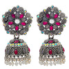 Shining Jewel Traditional Indian Antique Silver Plated Oxidised Jhumka With CZ & Pearls Earrings for Women (SJE_24_PG)