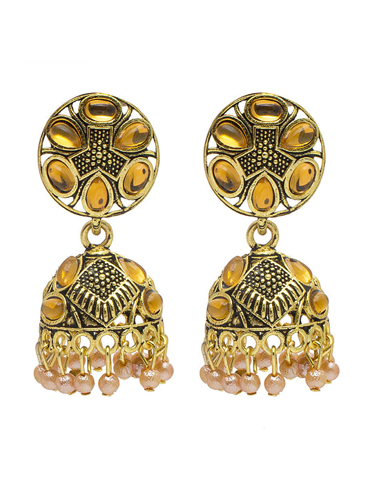 Shining Jewel Antique Gold Plated Traditional Jhumka With CZ, LCT Crystal & Pearls Earrings for Women (SJE_28)