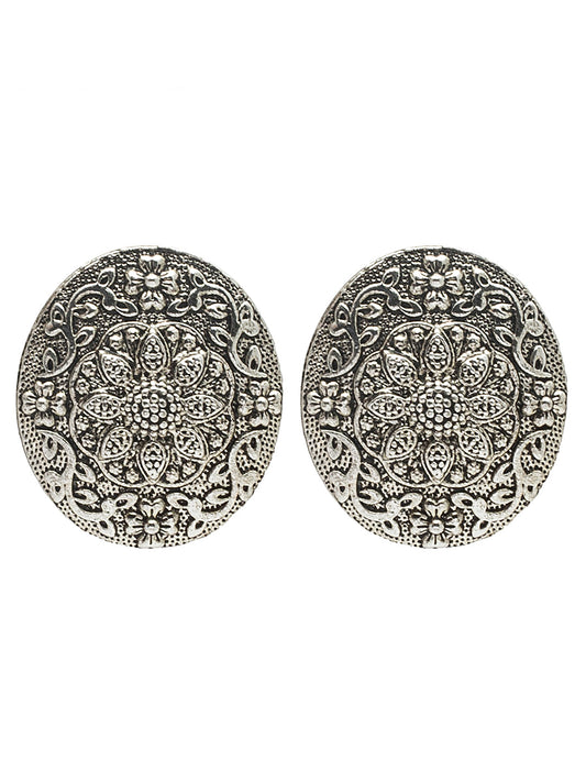 Shining Jewel Traditional Indian Antique Silver Oxidized Stylish Stud Earrings for Women & Girls (SJE_31)