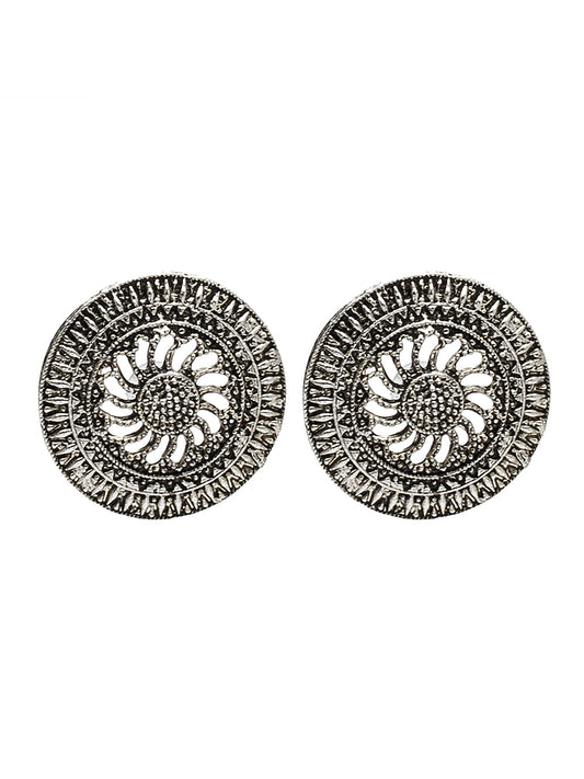 Shining Jewel Traditional Indian Antique Silver Oxidized Stylish Stud Earrings for Women & Girls (SJE_32)