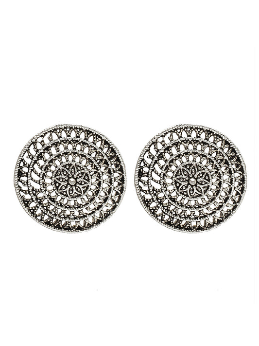 Shining Jewel Traditional Indian Antique Silver Oxidized Stylish Stud Earrings for Women & Girls (SJE_34)