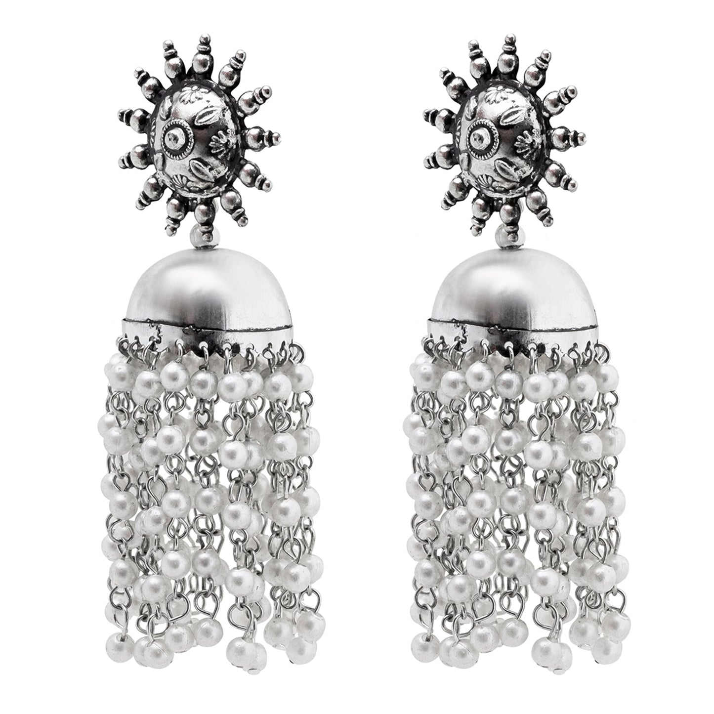 Shining Jewel Antique Silver Oxidised Medium Size Jhumka Earrings For Women & Girls (SJE_35)