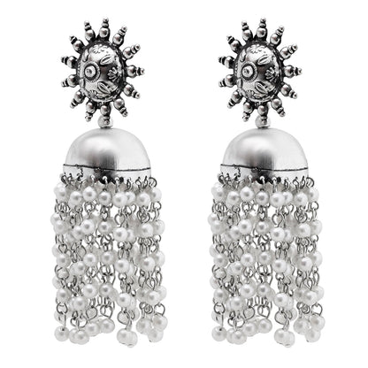 Shining Jewel Antique Silver Oxidised Medium Size Jhumka Earrings For Women & Girls (SJE_35)