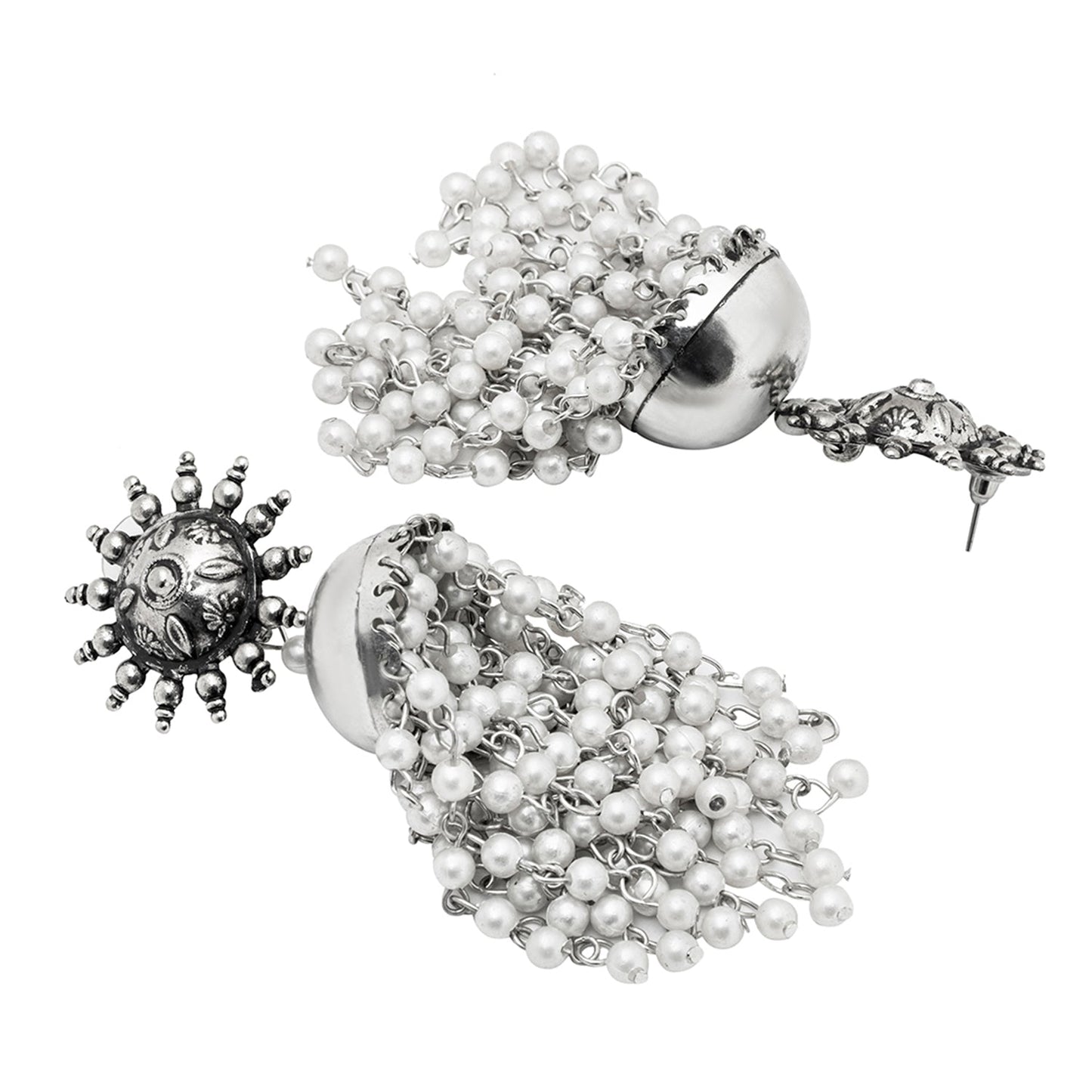 Shining Jewel Antique Silver Oxidised Medium Size Jhumka Earrings For Women & Girls (SJE_35)