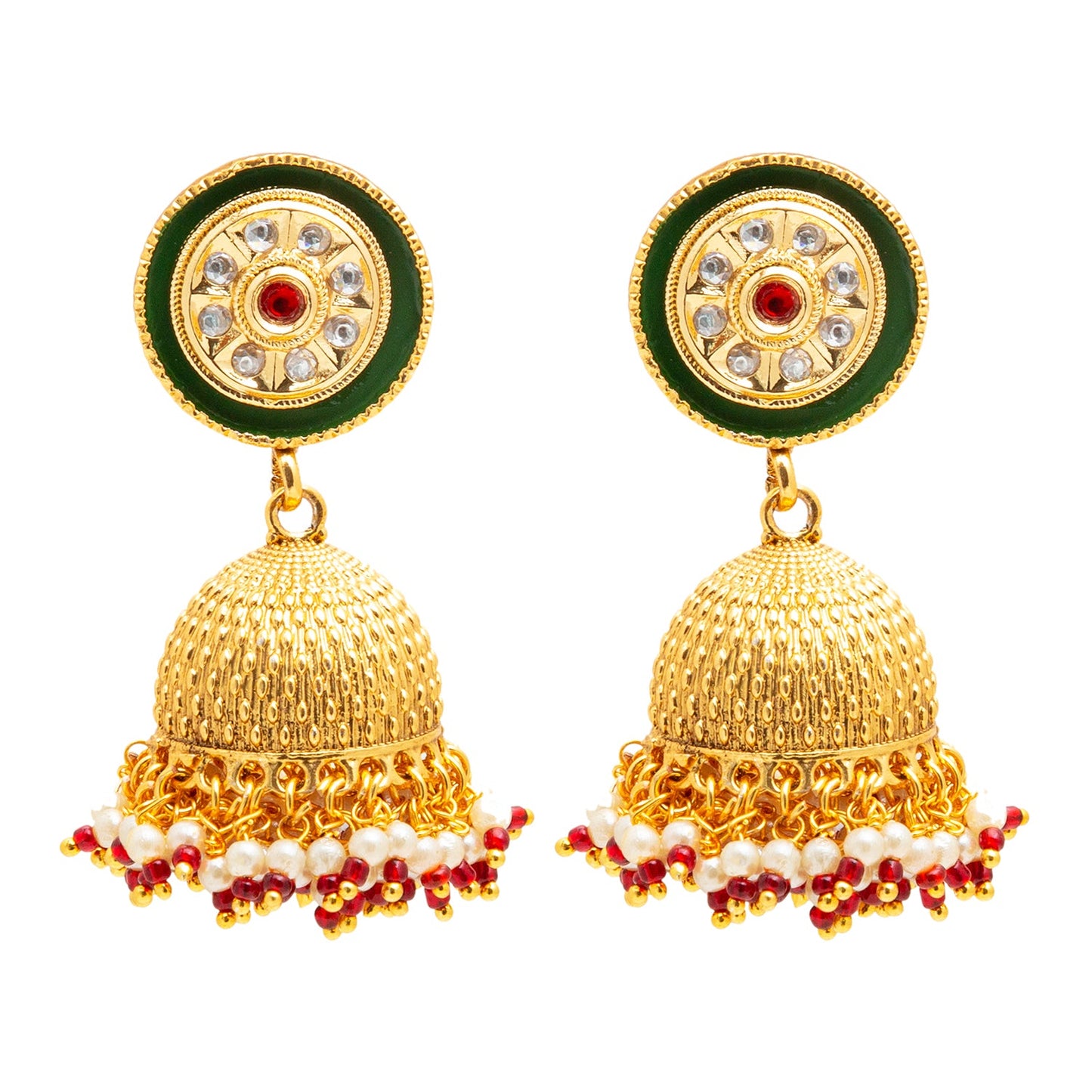 Gold Plated Designer Traditional Ethnic Meenakari Kundan, Cluster Pearls Jhumka Earrings Women (SJE_38_1)