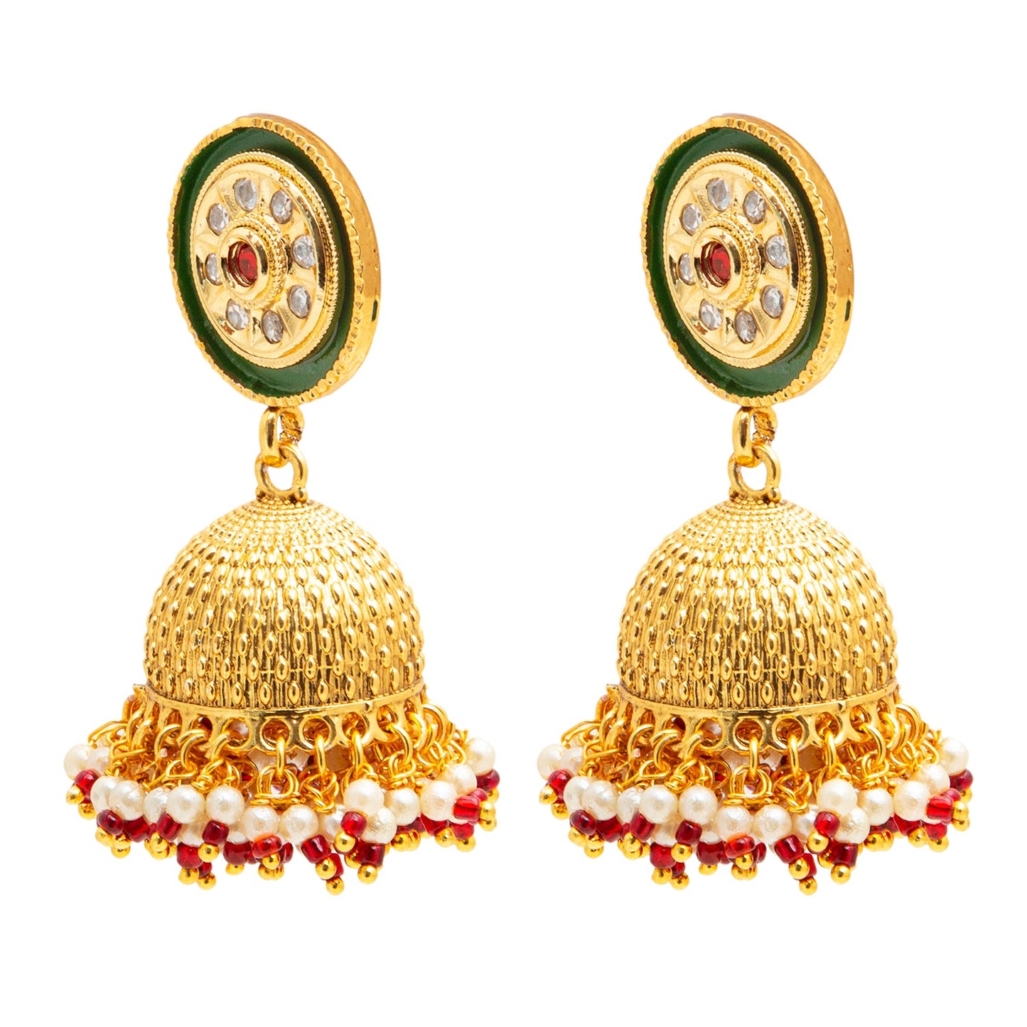 Gold Plated Designer Traditional Ethnic Meenakari Kundan, Cluster Pearls Jhumka Earrings Women (SJE_38_1)
