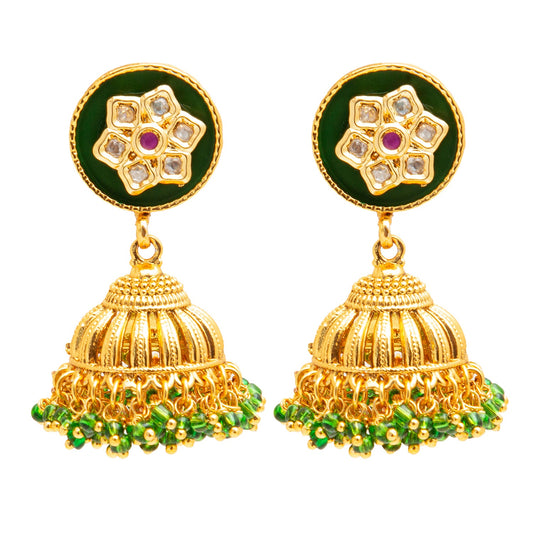 Gold Plated Designer Traditional Ethnic Meenakari Kundan, Cluster Pearls Jhumka Earrings Women (SJE_38_2)