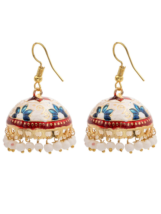 Handcrafted Large Size Gold Plated Design Traditional Ethnic Meenakari Kundan Jhumka Earrings Women (SJE_39_L_MC_08)