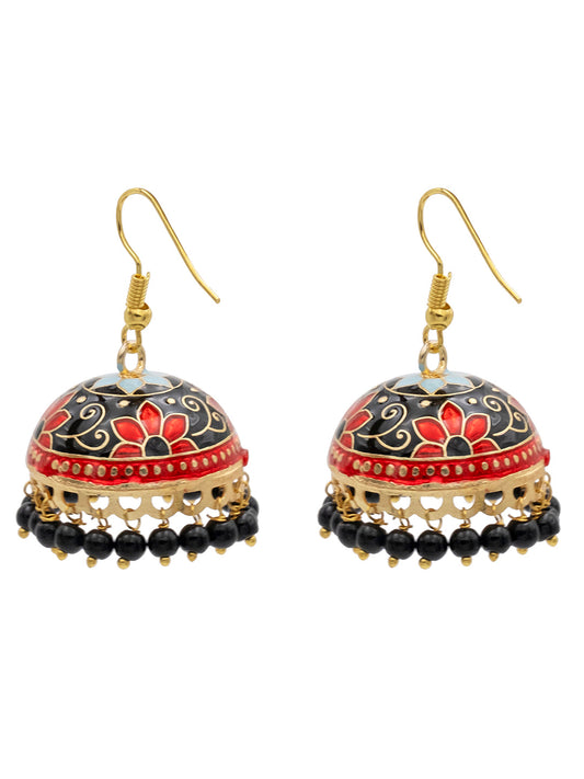 Handcrafted Large Size Gold Plated Design Traditional Ethnic Meenakari Kundan Jhumka Earrings Women (SJE_39_L_MC_09)