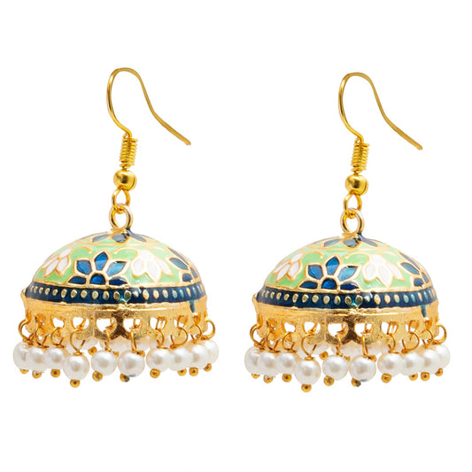 Handcrafted Large Size Gold Plated Design Traditional Ethnic Meenakari Kundan Jhumka Earrings Women SJE_39_L_MC_02