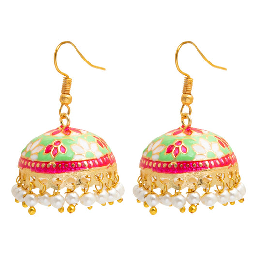 Handcrafted Large Size Gold Plated Design Traditional Ethnic Meenakari Kundan Jhumka Earrings Women SJE_39_L_MC_03