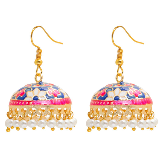 Handcrafted Large Size Gold Plated Design Traditional Ethnic Meenakari Kundan Jhumka Earrings Women SJE_39_L_MC_04