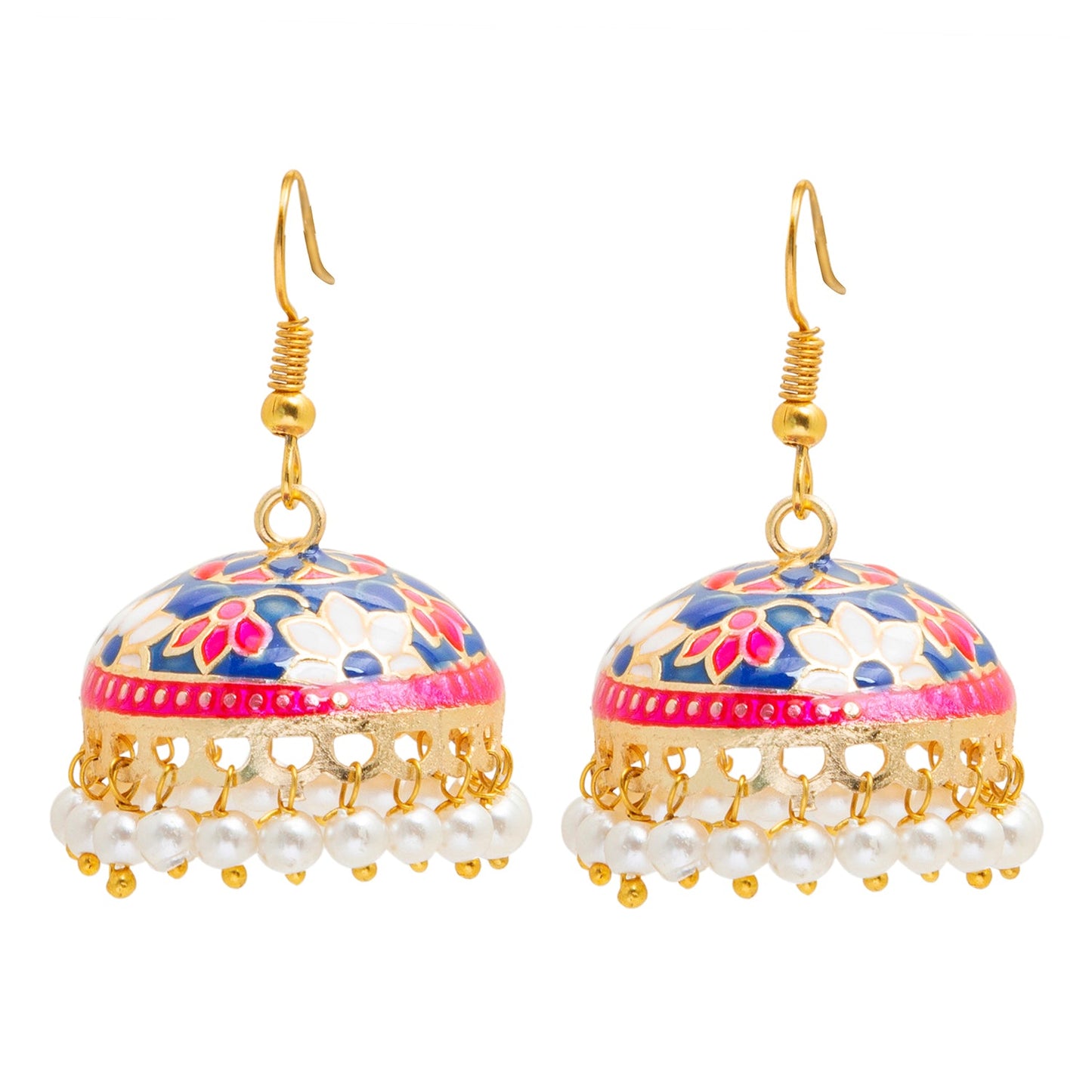 Handcrafted Large Size Gold Plated Design Traditional Ethnic Meenakari Kundan Jhumka Earrings Women SJE_39_L_MC_04