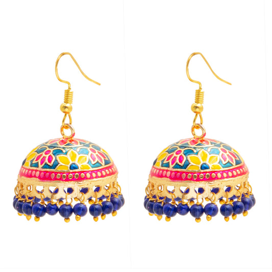 Handcrafted Large Size Gold Plated Design Traditional Ethnic Meenakari Kundan Jhumka Earrings Women SJE_39_L_MC_06