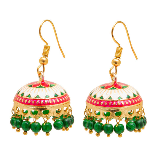 Handcrafted Medium Size Gold Plated Design Traditional Ethnic Meenakari Kundan Jhumka Earrings Women SJE_39_M_MC_01