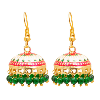 Handcrafted Medium Size Gold Plated Design Traditional Ethnic Meenakari Kundan Jhumka Earrings Women SJE_39_M_MC_01