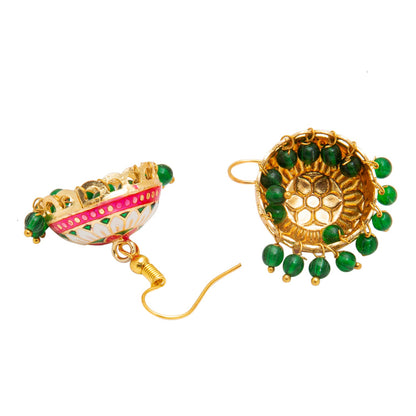 Handcrafted Medium Size Gold Plated Design Traditional Ethnic Meenakari Kundan Jhumka Earrings Women SJE_39_M_MC_01