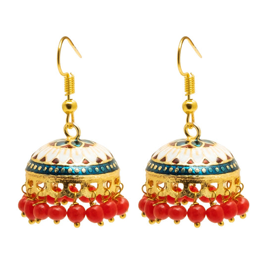 Handcrafted Medium Size Gold Plated Design Traditional Ethnic Meenakari Kundan Jhumka Earrings Women SJE_39_M_MC_03