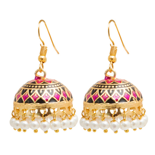 Handcrafted Medium Size Gold Plated Design Traditional Ethnic Meenakari Kundan Jhumka Earrings Women SJE_39_M_MC_04