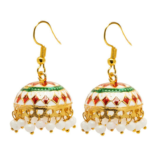 Handcrafted Medium Size Gold Plated Design Traditional Ethnic Meenakari Kundan Jhumka Earrings Women SJE_39_M_MC_07