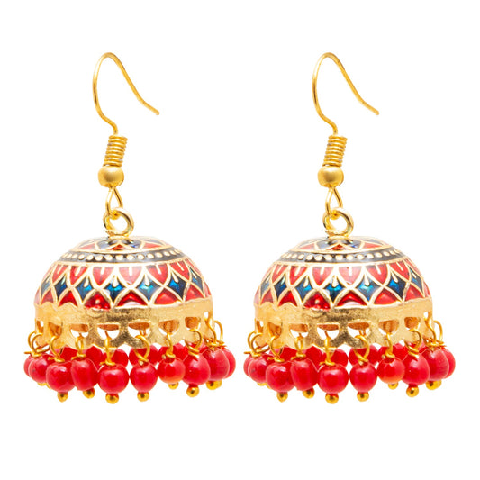Handcrafted Medium Size Gold Plated Design Traditional Ethnic Meenakari Kundan Jhumka Earrings Women SJE_39_M_MC_08