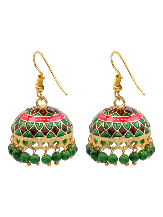 Handcrafted Medium Size Gold Plated Design Traditional Ethnic Meenakari Kundan Jhumka Earrings Women (SJE_39_M_MC_09)
