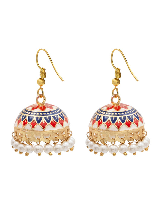 Handcrafted Medium Size Gold Plated Design Traditional Ethnic Meenakari Kundan Jhumka Earrings Women (SJE_39_M_MC_10)